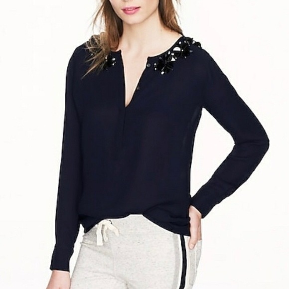 J. Crew Tops - J Crew Collection Navy Paillette Crepe Tunic Top